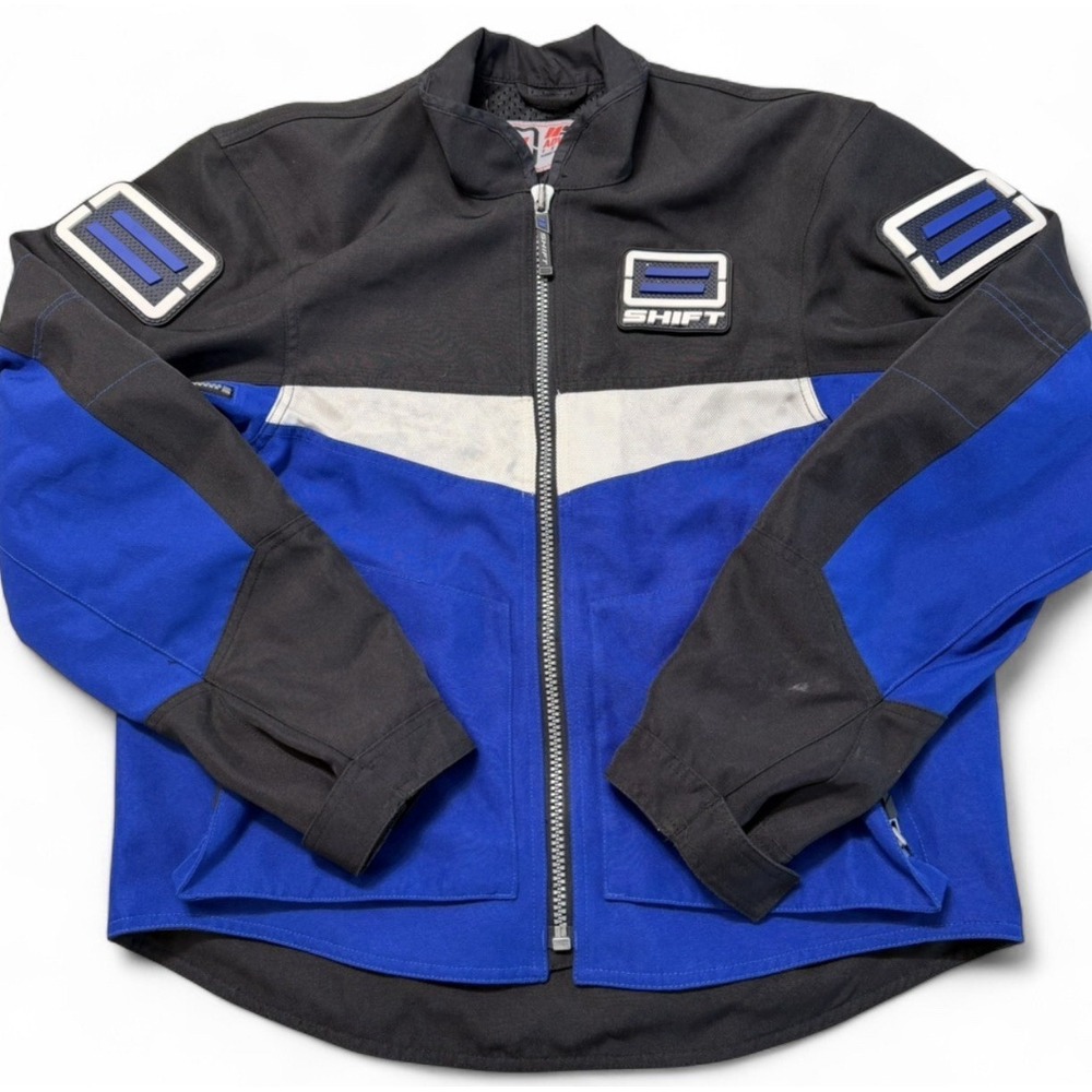 Shift Racing Motorcycle Jacket Mens M Blue Black Moto Riding Armor Color Block